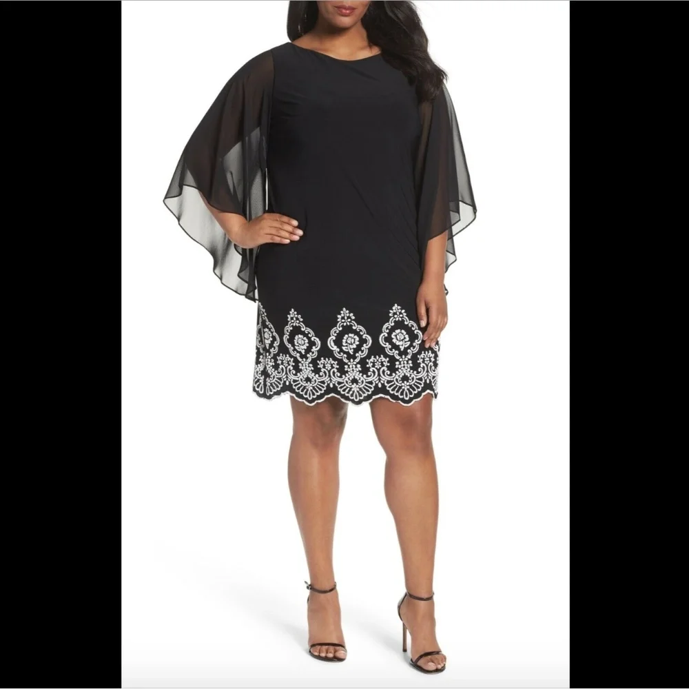 NWT $199 XSCAPE Beaded Hem Short Shift‎ Dress Black